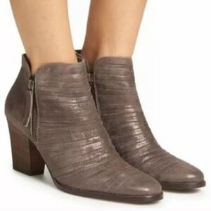 Paul Green Malibu Brushed Smoke Leather Ankle Boots with Chunky Heel